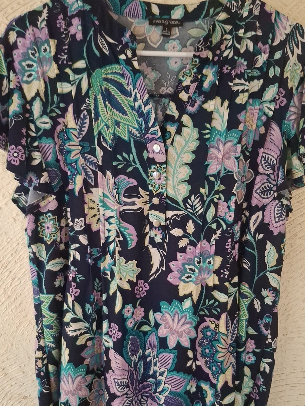 ava & grace Navy Floral Button-Front Women's Top